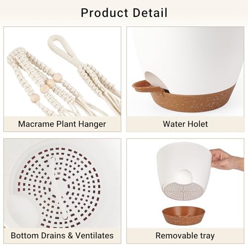 Mkono Macrame Plant Hanger and 3 Pack Macrame Plant Hangers with Self Watering Plant Pots Indoor Hanging Baskets Flower Pot Holders with Hooks No Tassels Different Size for Boho Home Decor - Image 7
