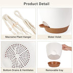 Mkono Macrame Plant Hanger and 3 Pack Macrame Plant Hangers with Self Watering Plant Pots Indoor Hanging Baskets Flower Pot Holders with Hooks No Tassels Different Size for Boho Home Decor - Image 7