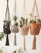 Hanging Planter with Patterns,4Packs Macrame Plant Hangers Indoor Macrame for up to 8 inch Pot Crochet Boho Plant Hanger Holder for Indoor Outdoor with 4S Shaped Stainless Steel Hooks (4colors) by XINBOR