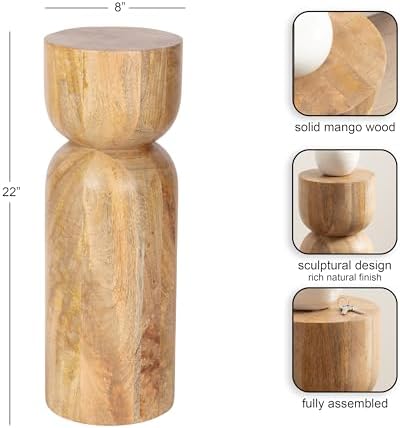 Kate and Laurel Teo Transitional Mango Wood Drink Table, 8 x 8 x 22, Natural Wood, Modern Sculptural Bedroom Nightstand with Unique Pedestal Table Design for Use as Indoor Plant Stand - Image 3