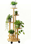 5 Tier Plant Stand Indoor Wood Shelf Corner Rack with Wheels, Wood Color by Tharyee