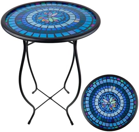Mosaic Glass Accent Side Table & Plant Stand by Unknown