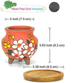 Hand Painted Tall Round Succulent Planter Cactus Planter Pot Clay Pot Flower Pot Floral Design with Bamboo Trays Pack of 4 (3 Inch) - Image 7