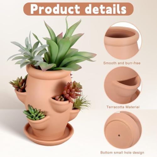 Abaodam Small Strawberry Planter Tower 6 Pocket Terracotta Strawberry Pot - Image 3