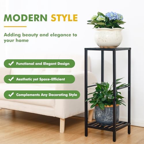 Party Zealot 2 Packs of 2-Tier Tall Metal Square Plant Stand 31” Heavy-Duty Modern Flower Pot Rack for Indoor Living Room, Corner Side Table for Outdoor Patio, Garden Planter Holder, Black - Image 5