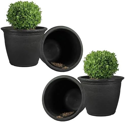 Sunnydaze Anjelica 24'' Large Plastic Planter Pot for Plants, Black, 4pk by SunnydazeDecor