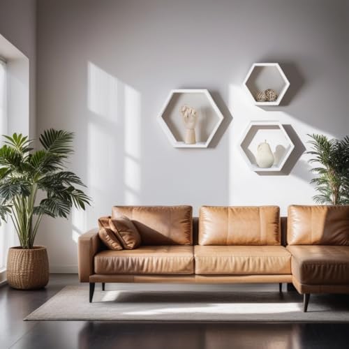 ROSE BLOOM Set of 3 White Wood Hexagon Shelves for Wall Decor - Farmhouse Honeycomb Shelves for Living Room Decor, Kitchen Storage, Mounted Storage - Durable, Stylish & Versatile - Image 2