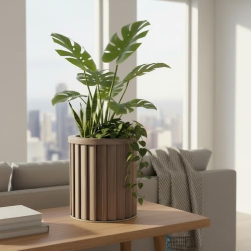 Round Column Planter with Adjustable Depth, Ash Brown by Noeko