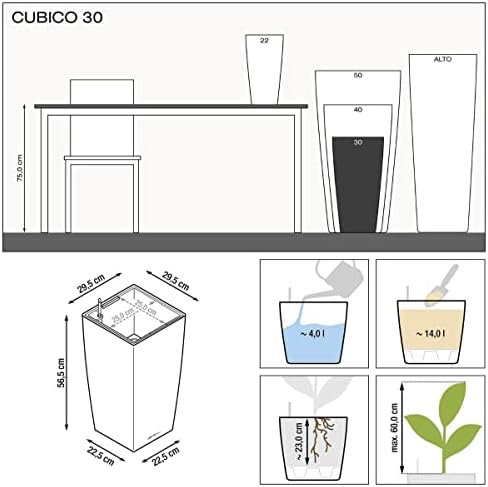 Lechuza CUBICO 30 Cream White High Gloss, Self-Watering Tall Planter, H22 L11.8 W11.8 in - Image 7