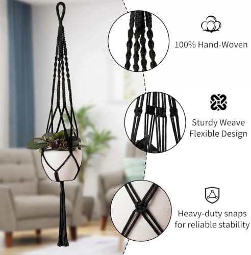 GarveeLife 6PCS Macrame Plant Hangers,Metal Rings,Layered Display,Black - Image 3