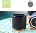 4" Ceramic Plant Pots with Drainage Holes & Trays Black Set of 4 - Image 4
