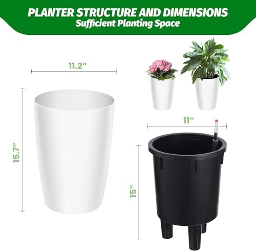 Set of 4 Tall 16 Inch Self-Watering Flower Pots – Large White Planters with Built-in Drainage & Water Level Gauge – Compatible for Indoor and Outdoor Plants – Patio, Balcony, Living Room - Image 6