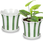 Set of 2 Flower Planter, 5.8 inch Ceramic Plant Pots with Drainage Hole and Sauser, Stripe Ceramic Planters with Wavy Opening for Indoor Outdoor Home Gardening Desktop Windowsill - Image 7
