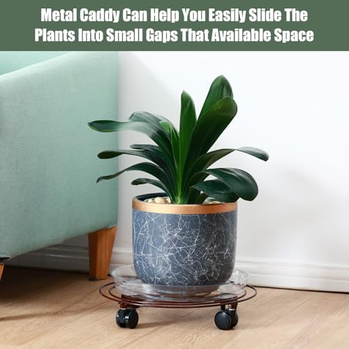 6 Packs 15.8 Inches Metal Plant Caddy with Wheels Extra-large Rolling Plant Stands Heavy-duty Wrought Iron Plant Roller Base Pot Movers Indoor Outdoor Plant Dolly Trolley Planter Tray Coaster - Image 6