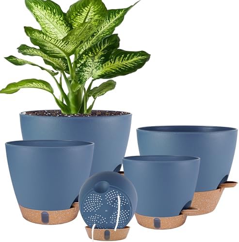 Self Watering Pots for Inoor Ourdoor Plants 10/9/8/7/6.5 Inch, 5 Pack by Fielda