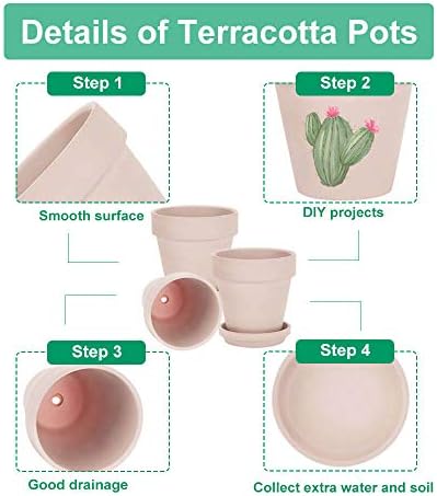 vensovo 4 Inch Pink Terracotta & Clay Pots with Saucer, 6 Pack - Image 3