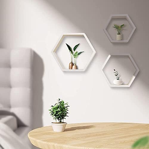 ROSE BLOOM Set of 3 White Wood Hexagon Shelves for Wall Decor - Farmhouse Honeycomb Shelves for Living Room Decor, Kitchen Storage, Mounted Storage - Durable, Stylish & Versatile - Image 4