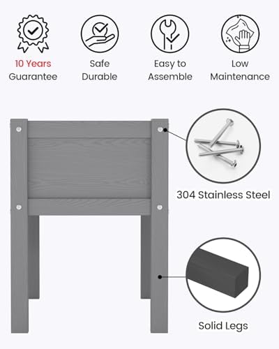 Small HDPE Raised Garden Bed, Elevated Planter Box with Legs, Outdoor All-Weather Planter Raised Beds for Seeds, Herbs, Flowers, Vegetables (Grey) - Image 4