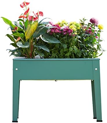 Raised Garden Bed, Elevated Planter Green Metal Plant Box with Legs Standing Garden Stand Drainage Holes Green by Piksedo