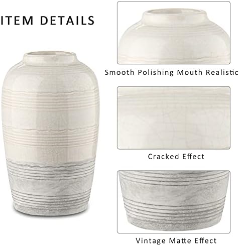 Ceramic Rustic Farmhouse Vase for Home Decor 9 inch Decorative Boho White Pottery Flower Vase for Centerpiece Living Room Bedroom Kitchen Bathroom Dining Table Mantel Shelf Decor - Image 5
