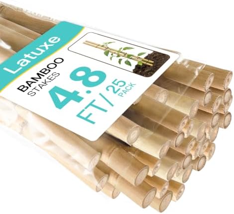 Bamboo Stakes 4.8FT, Approx 5ft Plant Stakes, Garden Stakes 25pcs Specifically Designed for Climbing Plants, Ideal for Tomatoes, Beans, Cucumbers, Peppers, Vines, and More Plant Growth by Unknown