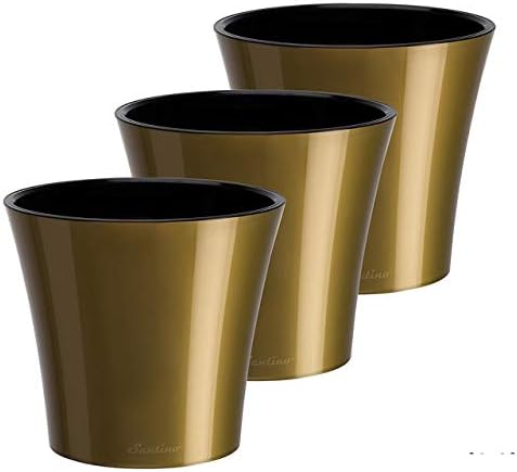 Gardenera 8.6" ARTE Self Watering Planter (Set of 3) in GOLD/BLACK - Indoor Flower Pot for All House Plants, Flowers, Herbs, Succulents, Orchideas, Dahlias and African Violets by Gardenera