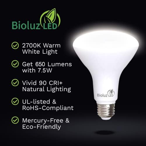 Bioluz LED 24 Pack BR30 LED Bulbs, Indoor Flood Lights 90+ CRI 65W Equivalent uses 7.5W 2700K Warm White 650 Lumens, E26 Base Dimmable Instant On Interior Home UL Listed FCC RoAS Title 20 Certified - Image 2