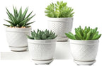 Sureasy Ceramic Plant Pots, 4.7 Inch Flower Pots for Indoor Plants, Succulent Pots with Saucer and Drainage Hole, Decorative Planter for Succulent, Cactus, Set of 4, White by Sureasy