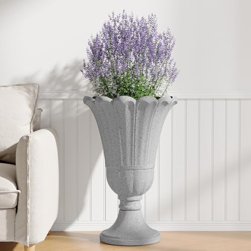 24" Tall Urn Planters Set of 2, Grey Outdoor Planter for Porch - Image 6