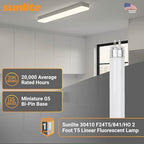 Sunlite 30410 F24T5/841/HO 2 Foot T5 Linear Fluorescent Lamp, 24 Watts, 1800 Lumens, 4100K Cool White, Miniature G5 Bi-Pin Base, ROHS Compliant, High Performance Straight Tube, 40 Pack - Image 2