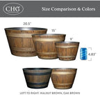 Classic Home and Garden Whiskey Plastic Resin Flower Pot Barrel Planter, Oak Brown, 20.5" (4 Pack) - Image 6