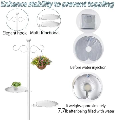 Upgraded 74" Shepherd's Hook for Bird Feeder，White Floor Hanging Plant，White Wind Chime Stand, Waterproof Metal & Adjustable-Height Standing Pole Holder for Wreath, Indoor & Outdoor（2 Placement Racks) - Image 5