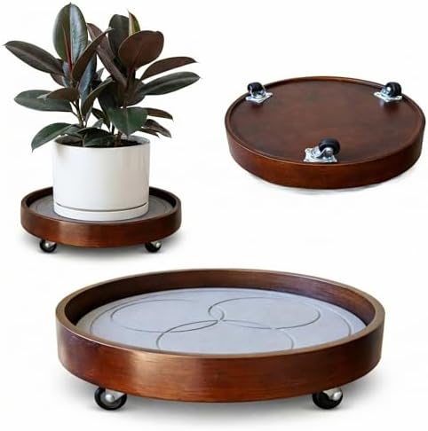 Plant Caddy with Wheels Indoor – Bamboo Rolling Plant Stand with Absorbent Stone, No Water Stains, 360° Wheels, Floor Protection Plant Tray for Heavy Pots by PiporeabyKANDOHAUS