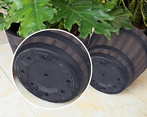 Resin Whiskey Barrel Flower Pot Round Planter Indoor Outdoor Garden Yard Patio.-23.2 * 16 * 15.4cm - Image 7
