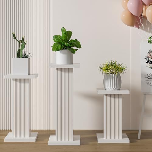 Fsbecl 3Pcs White Fluted Square Wooden Plant Pedestal Display Stands - Image 5