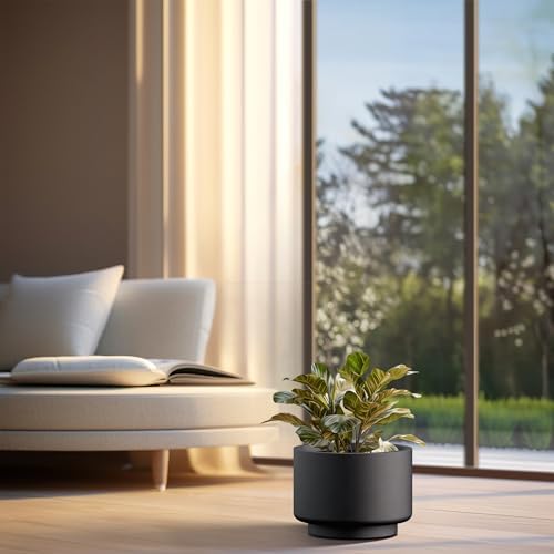 Kante Accent Round Pedestal Black Concrete Planter 12.6" Dia, Outdoor - Image 6