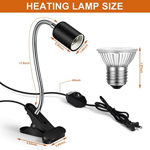 3 Set Reptile Heat Lamp UVA/UVB Turtle Heat Lamp Holder Fixture Clamp Basking Spot Adjustable 50w Full Spectrum Sun Sunbathe Bulb for Turtle Lizard Bearded Dragon Snake Aquarium Amphibian(Black) - Image 2