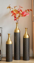Tall Floor Vases Set of 3 for Decor Living Room Floor, Black and Gold Vases Home Decor, Embossed Body Pattern, 34.25" H/30.31" H/24.8" H Geometric Cylinder (Gold 8) by HRVEOCEI