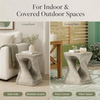 IRONORA Concrete Look Twisted Hollow Pedestal Side Table, Hourglass Sculpture Accent End Table, Weather Resistant Decor Plant Stand for Living Room Covered Patio Wabi Sabi Industrial Decor - Image 6