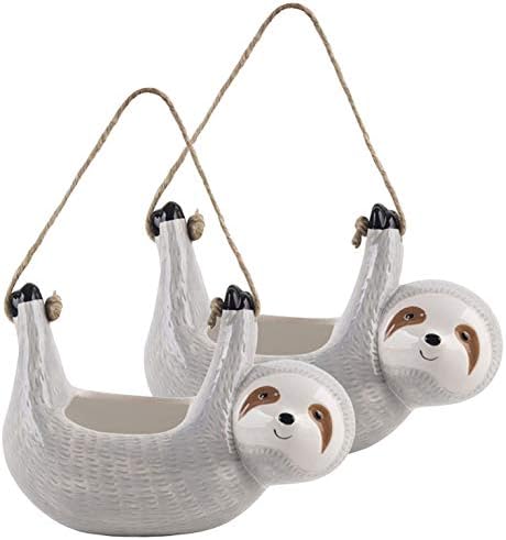 SILVERFEVER Sloth Hanging Planter | Succulent Plant Pot |Indoor Outdoor Ceramic Animal Planters Pots| Flowerpot Container (2, Grey) by SILVERFEVER