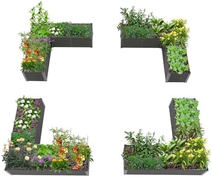 Anleolife 4-Bed 74x74x18in L-Shaped Raised Garden Beds, Quartz Grey by AAnleolife