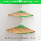 Corner Shelf, Solid Oak Wood Floating Corner Shelf Wall Mount Round End Floating Speaker Shelves with Wire Hole for Small Plant Photo for Bedroom Kitchen, Living Room - Image 3