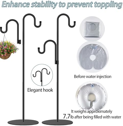 2 Set Shepherd's Hook Stand Plant，Bird Feeder，Wind Chime Hanger Stand, Waterproof Metal & Adjustable-Height Standing Pole Holder for Lantern and Wreath, Indoor & Outdoor - Image 6