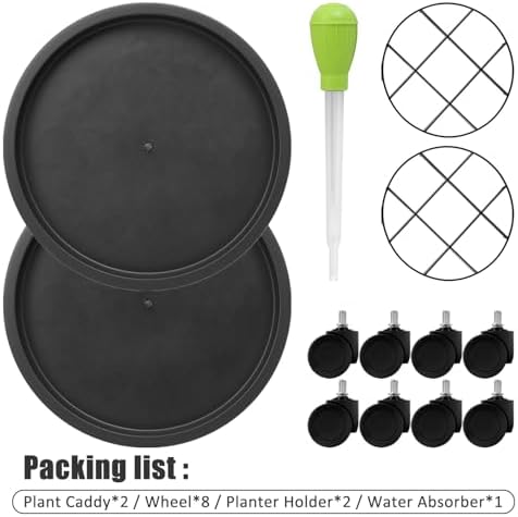 2Pack 13.98'' Plant Caddy with Wheels, Black - Image 2