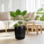 Ceramic Planter 10 Inch - Ceramic Pot for Indoor Plants Outdoor Plant Pot with Drainage Hole and Saucer Cylinder Flower Pot Black - Image 2