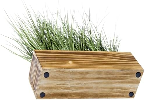 MyGift 12 Inch Artificial Grass Plant, Rustic Burnt Wood Planter Box - Image 7