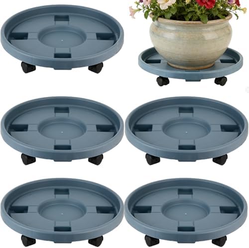 Party Zealot 5-Pack 13" Large Plant Caddy with Wheels Plastic Plant Dolly with Caster Flower Pot Mover Rollers Wheeled Rolling Plant Stands Round Plant Saucer Indoor Outdoor Base Coasters, Gray by PartyZealot