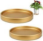 7 Inches Round Ceramic Plant Saucer Drip Tray Set of 2 for Indoor Small Flower Pots Home Garden Outdoor Flower Plant Pot,Gold Saucers by LNQ+LUNIQI