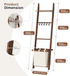 63" Bamboo Blanket Ladder with Shelf, Fabric Storage Basket and 5 Hooks - Image 2