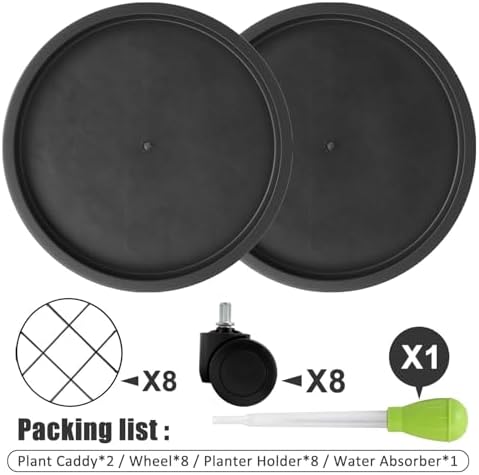 2Pack 15.7'' Large Plant Stand with Wheels, Black - Image 3